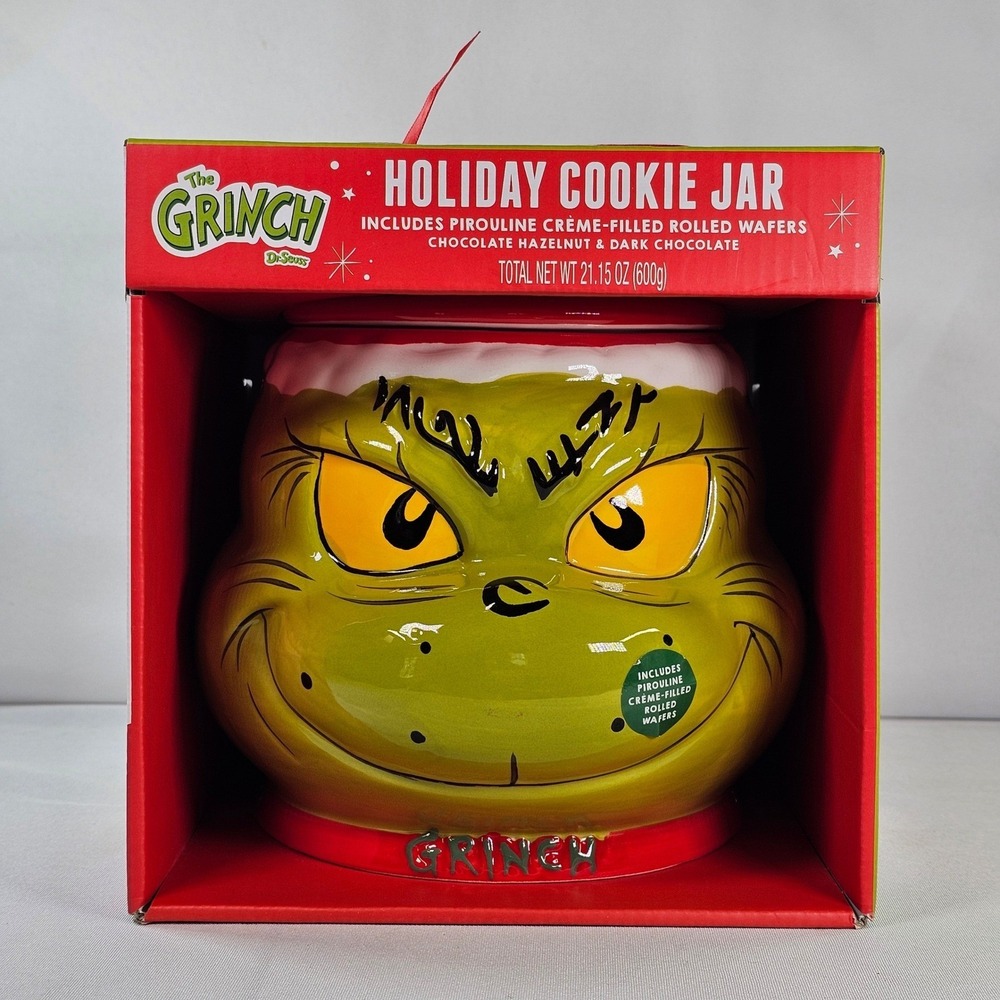 New Dr Seuss The Grinch Holiday Ceramic Cookie Jar Green Christmas NIB 1825189